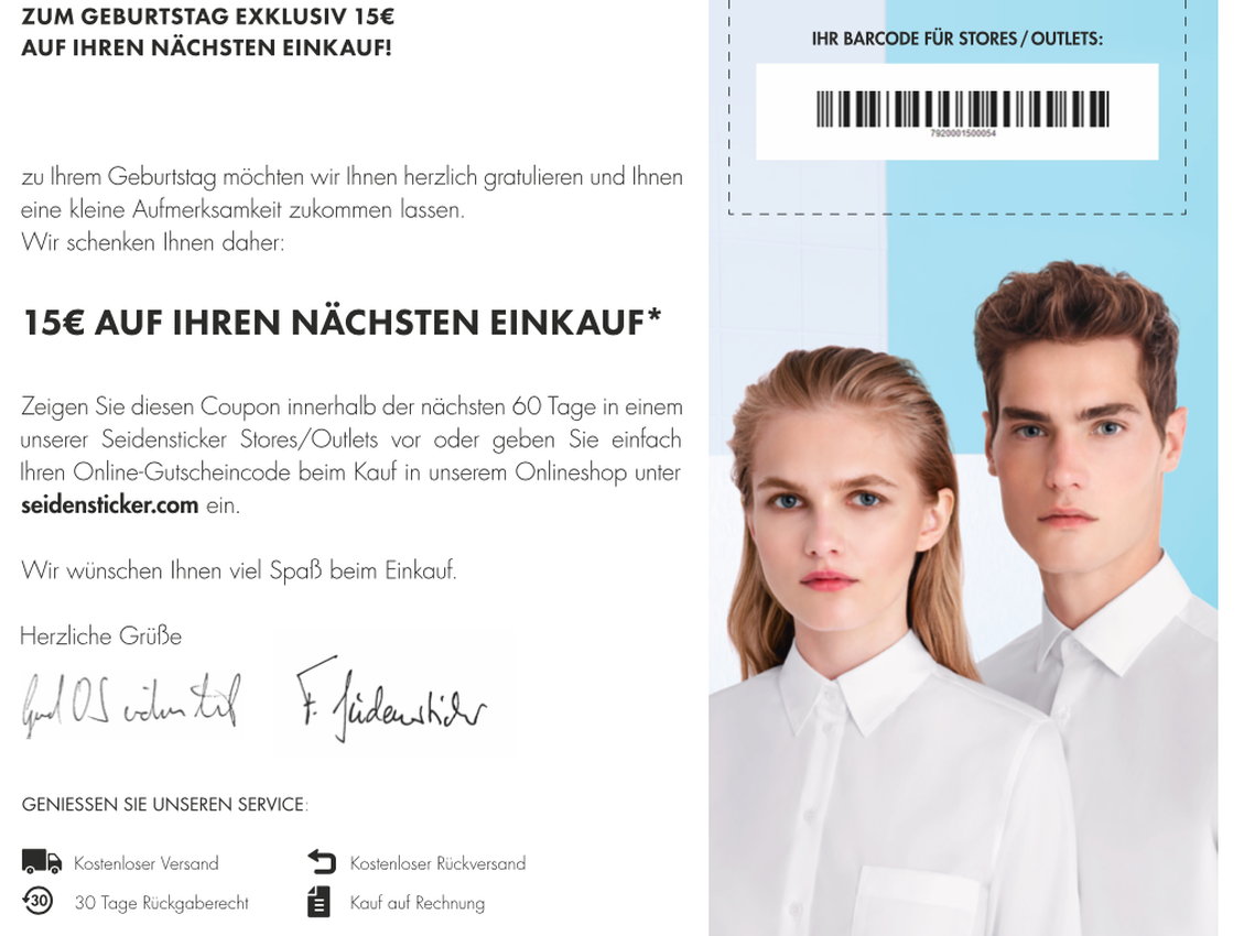 Der Geburtstag ist ein erfolgreicher Trigger. Per Post lassen sich wertvolle Zielgruppen erreichen. (Bild: Seidensticker)