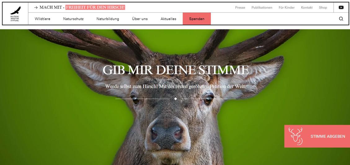 Die Landingpage der &#34;rhrenden Petition&#34;. (Bild: Deutsche Wildtierstiftung)