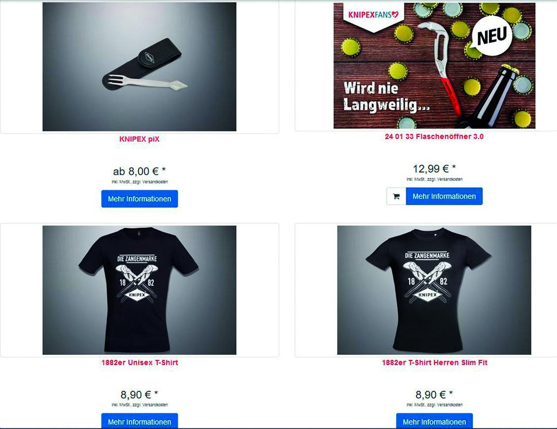 Die Azubis betreuen den erfolgreichen Merchandising-Shop 'Knipexfans', in dem knftig auch Markenfans aus ganz Europa einkaufen drfen. (Bild: KNIPEX)