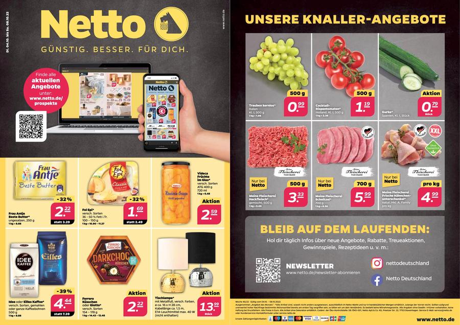 Vier statt 32 Seiten: Der abgespeckte Netto-Prospekt - mit Hinweis auf die App.
