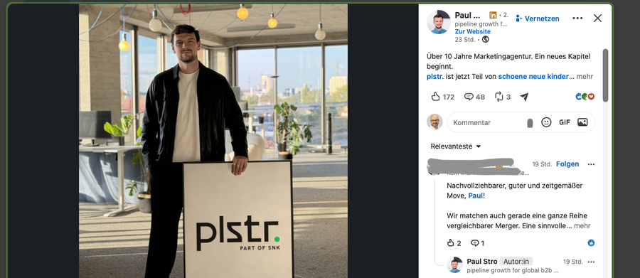 LinkedIn-Post von Pail Sto: Plstr ist nun Teil von "schoene neue kinder".
