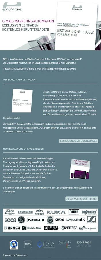 Stand-alone-E-Mail mit Hinweis auf Testzugang zum Produkt Evalanche V6 (Bild: Bild: SC Networks)